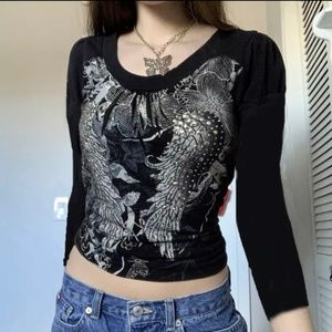 Angel Wings Print Tops Fairy Grunge